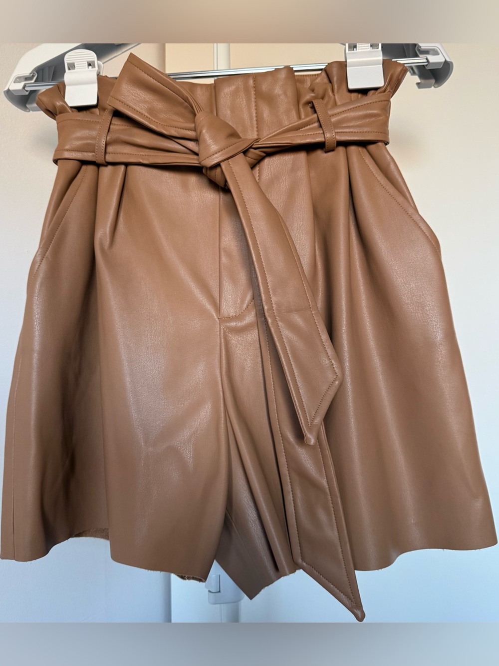 Zara Camel Faux Leather Shorts